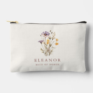 Boho Lila Wildblumen Maid of Honor Benutzerdefinie Zubehörtasche