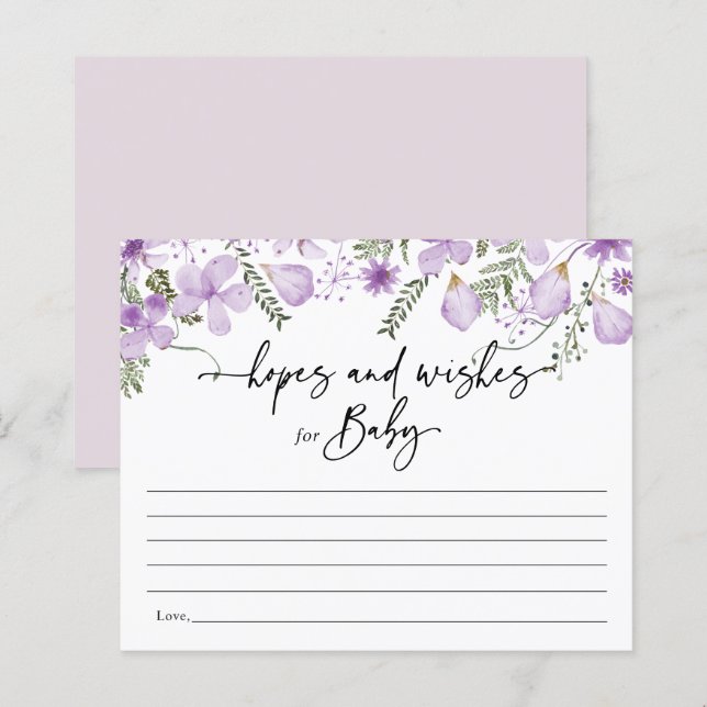 Boho Lilac Blume hofft & wünscht Babyduschkarte (Vorne/Hinten)