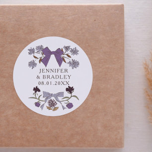 Boho Lilac Ribbons Floral Gastgeschenk Hochzeit Runder Aufkleber