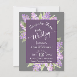Boho Lilacs Calligraphy Gray Wedding Save the Date Magneteinladung