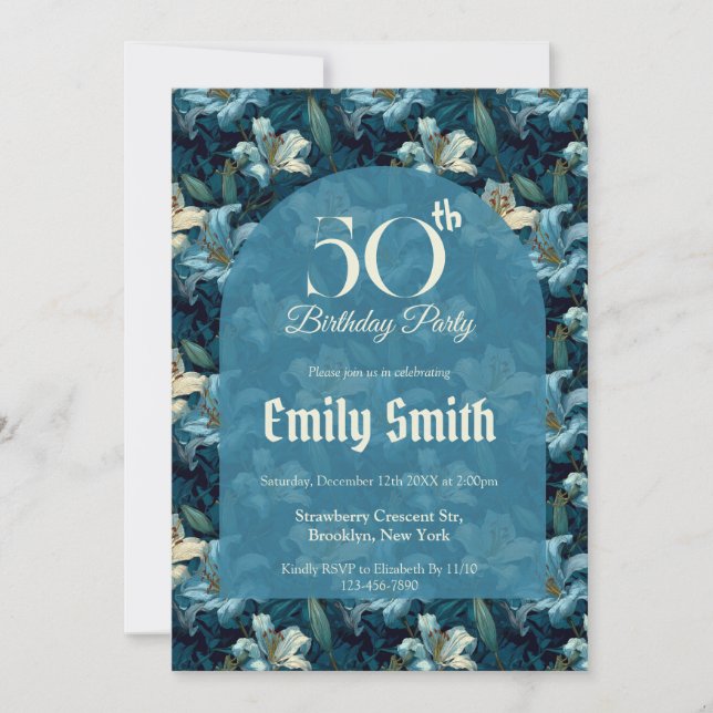 Boho Lilies Sparkle Birthday Party Einladung (Vorderseite)