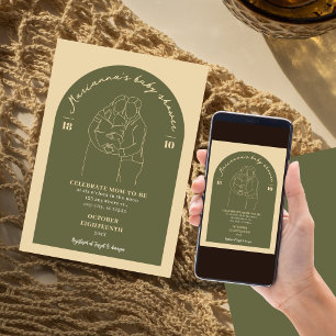 Boho Line Green Art Baby Dusche Minimalistisch Einladung