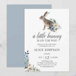 Boho Little Bunny Dust Blue Flowers Babydusche in Einladung