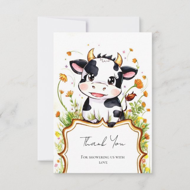 Boho Little Colorful Cow Baby Dusche Dankeskarte (Vorderseite)