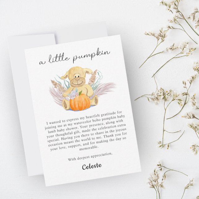Boho Little Lamb Pumpkin Watercolor Babydusche Dankeskarte (This matching Thank You card is adorable and a sweet way to thank you guest. )