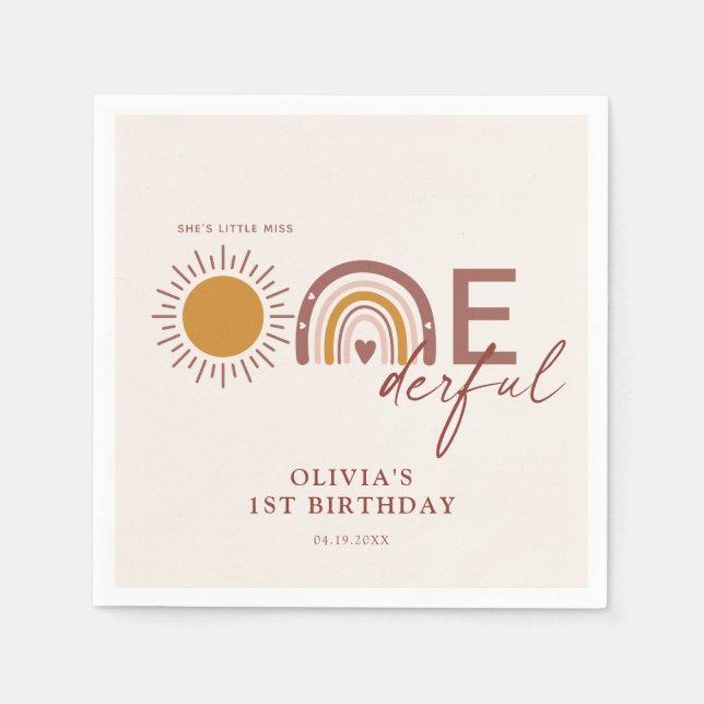 Boho Little Miss Onederful 1. Geburtstag Serviette (Vorderseite)
