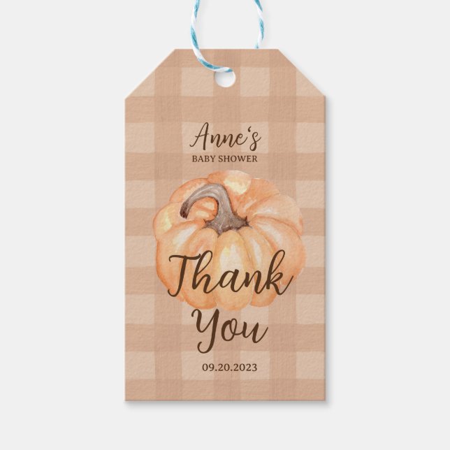 Boho Little Pumpkin Baby Shower Danke Geschenkanhänger (Vorderseite)