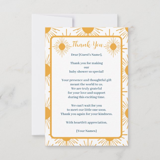 Boho Little Ray of Sun Baby Shower Dankeskarte (Vorderseite)