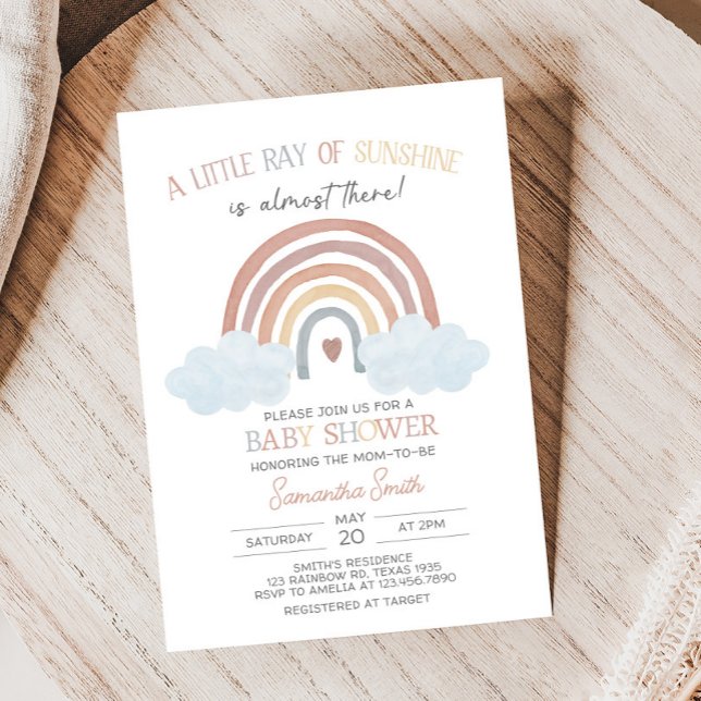 Boho Little Ray of Sunshine Baby Shower Einladung (Little Ray of Sunshine Boho Baby Shower Invitation)