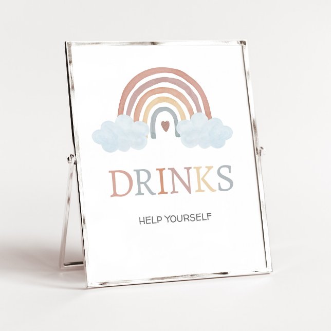 Boho Little Ray of Sunshine Getränke-Schild Poster (Rainbow Baby Shower Drinks Sign)