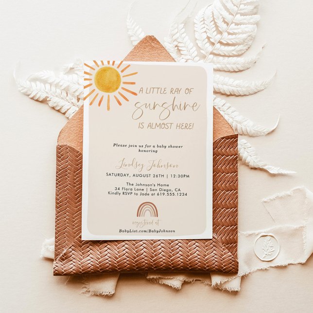 Boho Little Ray of Sunshine Rainbow Baby Shower Einladung (Von Creator hochgeladen)