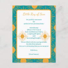 Boho Little Ray Soleil Turquoise Faire-Part de Nai