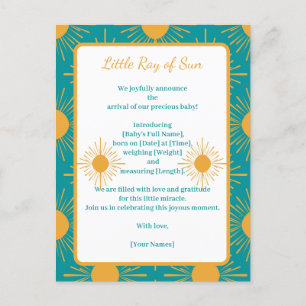 Boho Little Ray Sun Turquoise Geburtsankündigung Ankündigungspostkarte