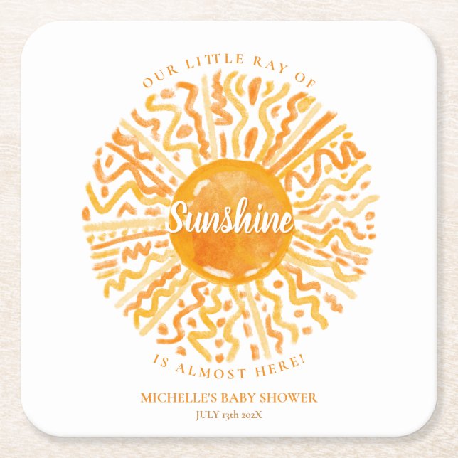 Boho Little Ray Sunshine Orange Watercolor Rechteckiger Pappuntersetzer (Vorderseite)