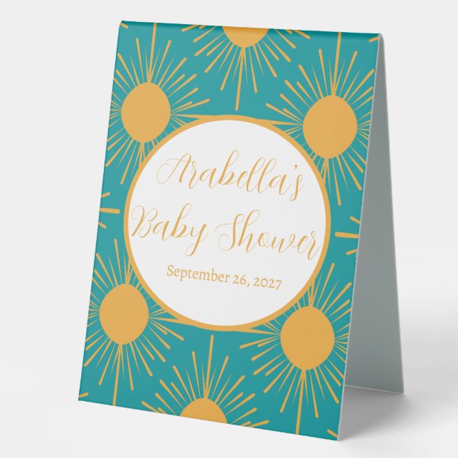Boho Little Ray von Sun Turquoise Baby Shower Tischaufsteller (Vorderseite)