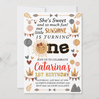 Boho Little Sunshine, 1. Geburtstag Sun Baby Girl Einladung