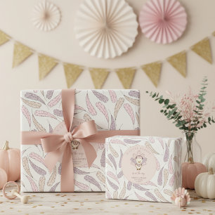 Boho Little Turkey & Feathers Baby Girl Dusche Geschenkpapier