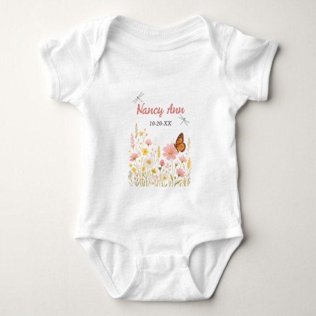Boho Little Wildblume Custom Baby Name Baby Strampler (Vorderseite)