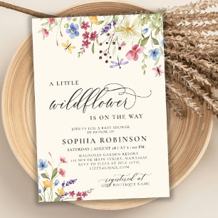 Boho Little Wildblume Script Beige Babydusche Einladung