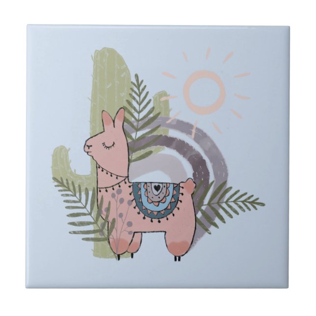 Boho Llama Fliese (Vorderseite)
