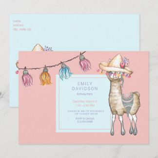 Boho Llama Girl Birthday Party Einladung