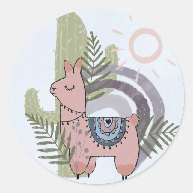 Boho Llama Runder Aufkleber (Vorderseite)