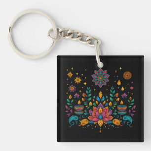 Boho-Lotus-Geist-Meditationskunst Schlüsselanhänger