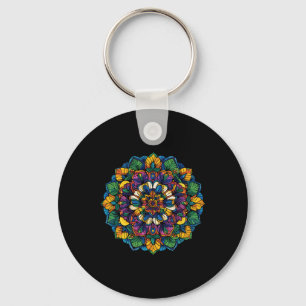 Boho-Lotus-Mandala Farbige Blumen Yoga Meditation Schlüsselanhänger