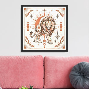 Boho-Löwe Himmels-Sonne Mond Verzierte Tierkunst Leinwanddruck