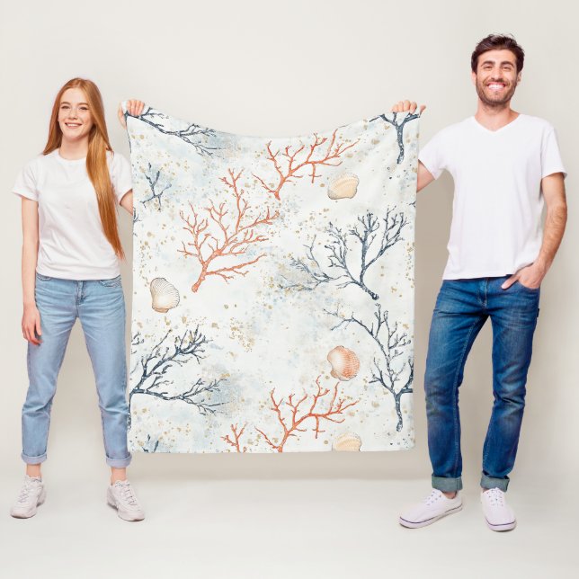 Boho Luxe Wasserfarbe Küsten-Korallen-Muster (2) Fleecedecke (Beispiel)