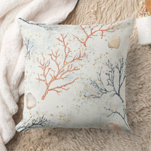 Boho Luxe Wasserfarbe Küsten-Korallen-Muster (2) Kissen