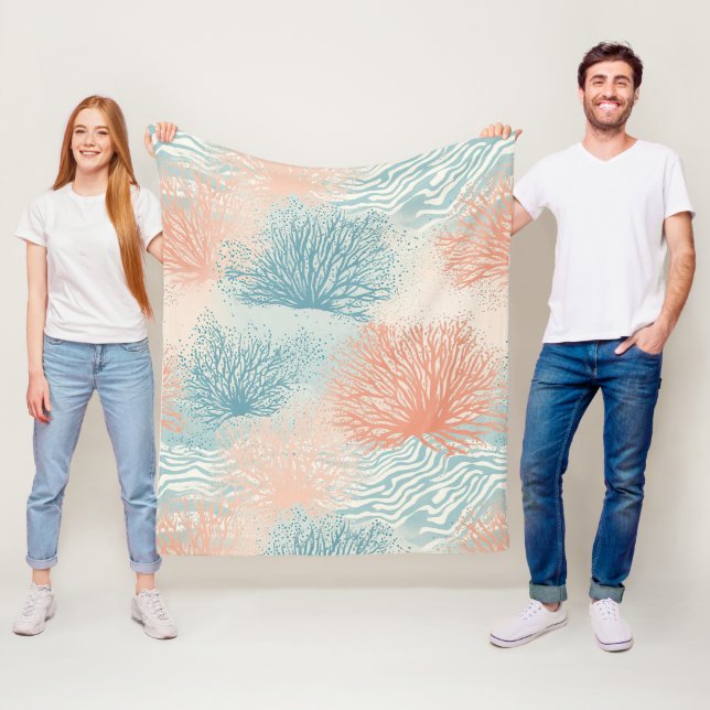 Boho Luxe Wasserfarbe Küsten-Korallen-Muster (5) Fleecedecke (Beispiel)