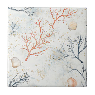 Boho Luxe Wasserfarbe Küstenkorallenmuster (2) Fliese