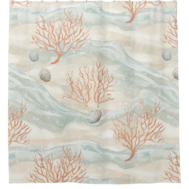 Boho Luxe Wasserfarbe Küstenkorallenmuster (3) Duschvorhang (Vorderseite)