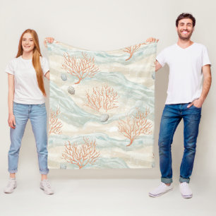 Boho Luxe Wasserfarbe Küstenkorallenmuster (3) Fleecedecke