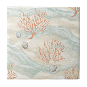 Boho Luxe Wasserfarbe Küstenkorallenmuster (3) Fliese