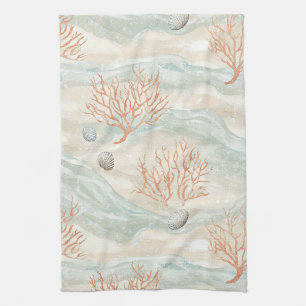 Boho Luxe Wasserfarbe Küstenkorallenmuster (3) Geschirrtuch