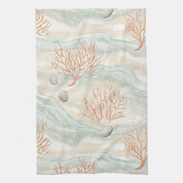 Boho Luxe Wasserfarbe Küstenkorallenmuster (3) Geschirrtuch (Vertikal)