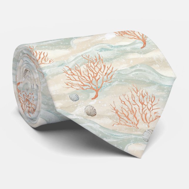 Boho Luxe Wasserfarbe Küstenkorallenmuster (3) Krawatte (Gerollt)
