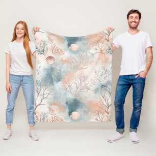 Boho Luxe Wasserfarbe Küstenkorallenmuster (4) Fleecedecke