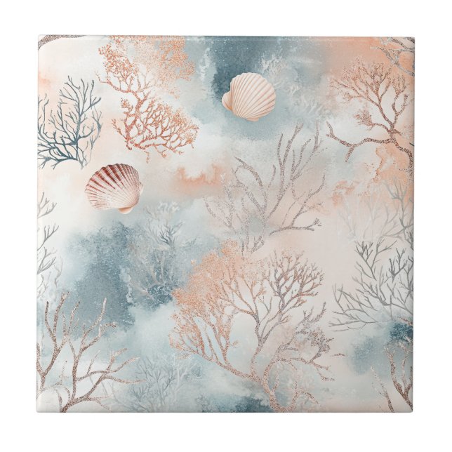 Boho Luxe Wasserfarbe Küstenkorallenmuster (4) Fliese (Vorderseite)
