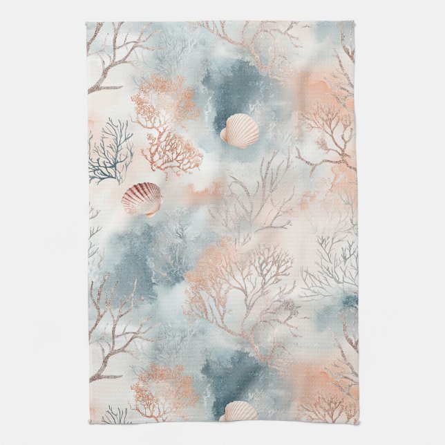 Boho Luxe Wasserfarbe Küstenkorallenmuster (4) Geschirrtuch (Vertikal)
