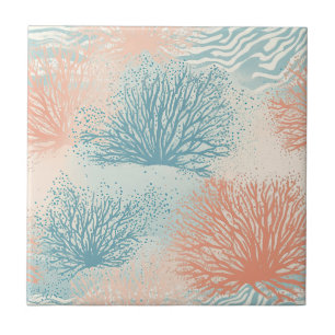 Boho Luxe Wasserfarbe Küstenkorallenmuster (5) Fliese