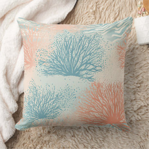 Boho Luxe Wasserfarbe Küstenkorallenmuster (5) Kissen