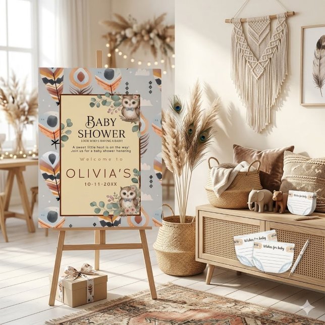 Boho-Mädchen-Eule-Baby-Party Acrylschild (Von Creator hochgeladen)