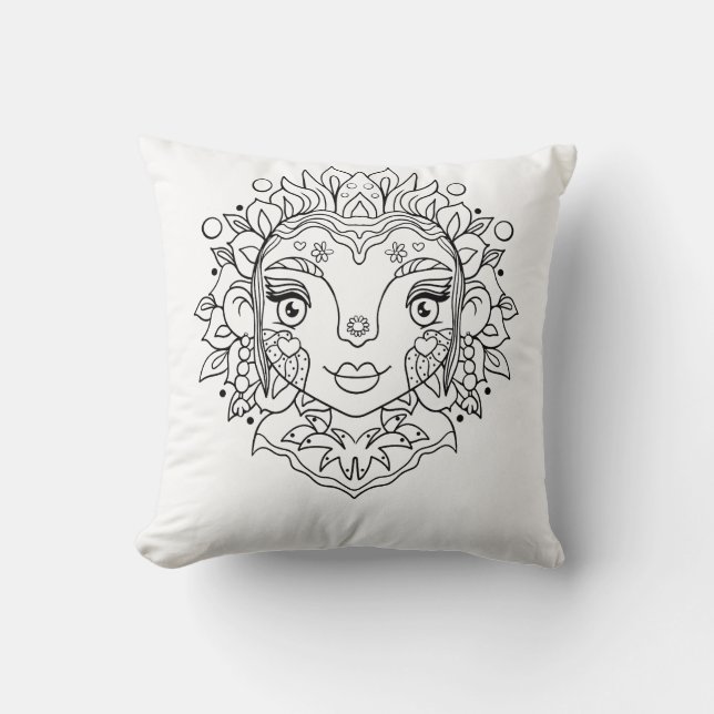 Boho-Mädchen-Mandala Kissen (Vorderseite)