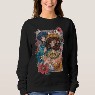 Boho-Mädchen mit floralem Sweatshirt