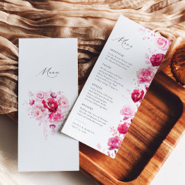 Boho Magenta Hot Pink Floral Elegante Hochzeit Menükarte