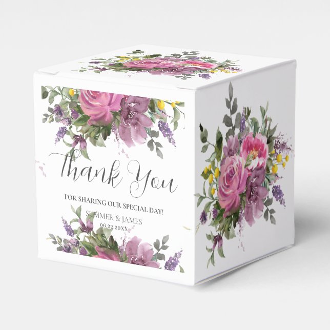 Boho Magenta Lila Pink Mauve Floral Wedding Geschenkschachtel (Vorderseite)