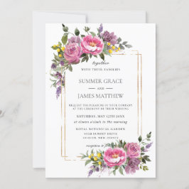 Boho Magenta Pink Lila Gelbe Grüne Hochzeit Einladung